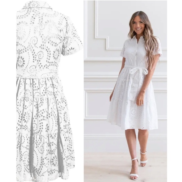 RACHEL PARCELL White Tiered Eyelet Button Up Dress Size Small - Picture 15 of 15